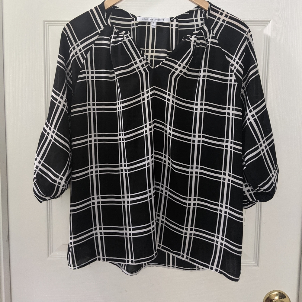 Black and White Plaid Blouse